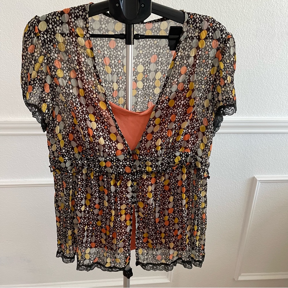 Chic Sheer Polka Dot Blouse - Black, Orange, Yellow